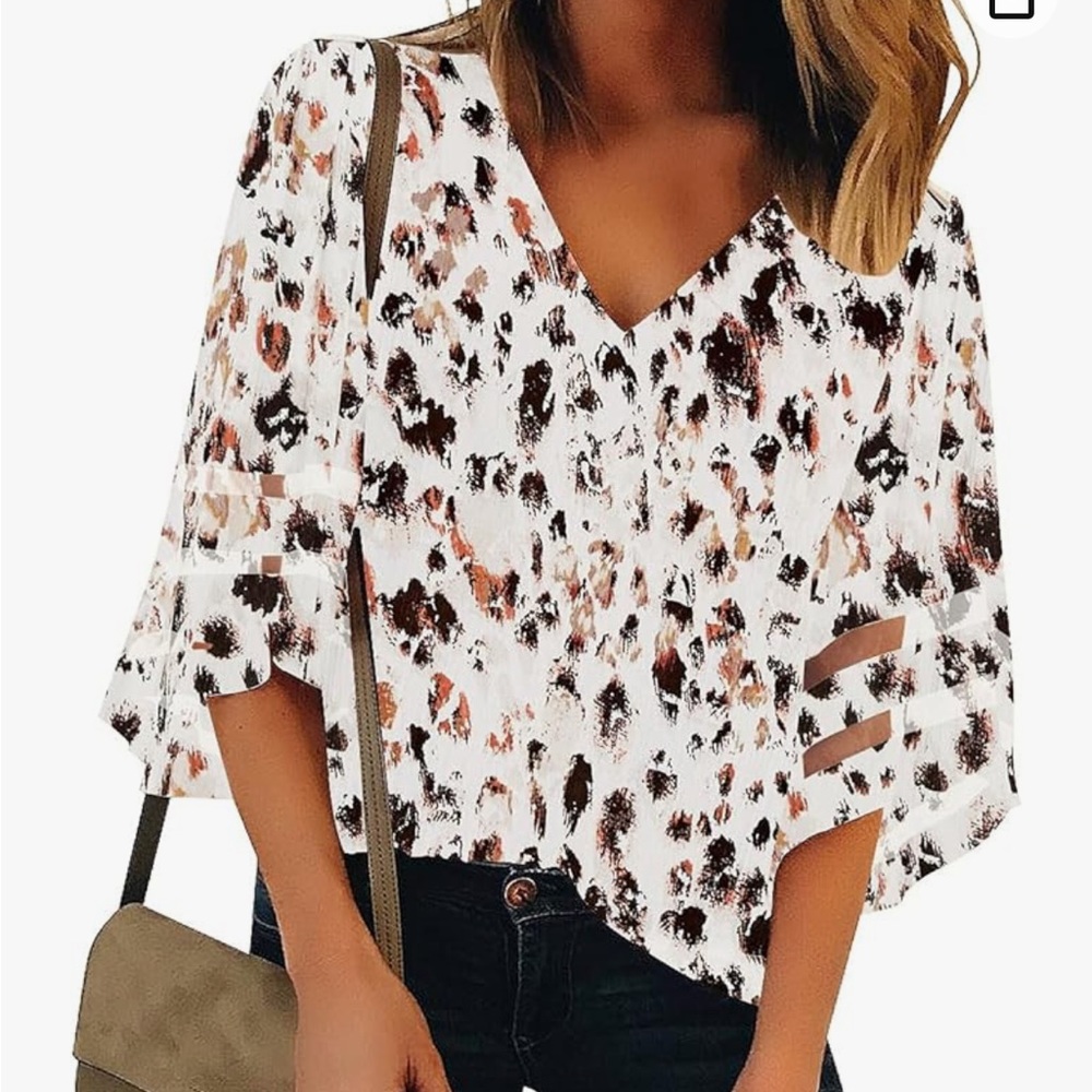 NWOT 3/4 Bell Sleeve Loose Blouse Top, leopard print, size large